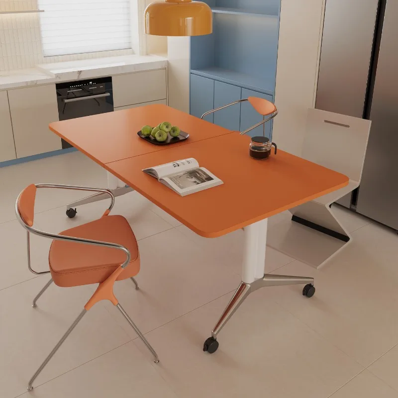 Movable desk with wheels Large living room Art training Long wooden table y