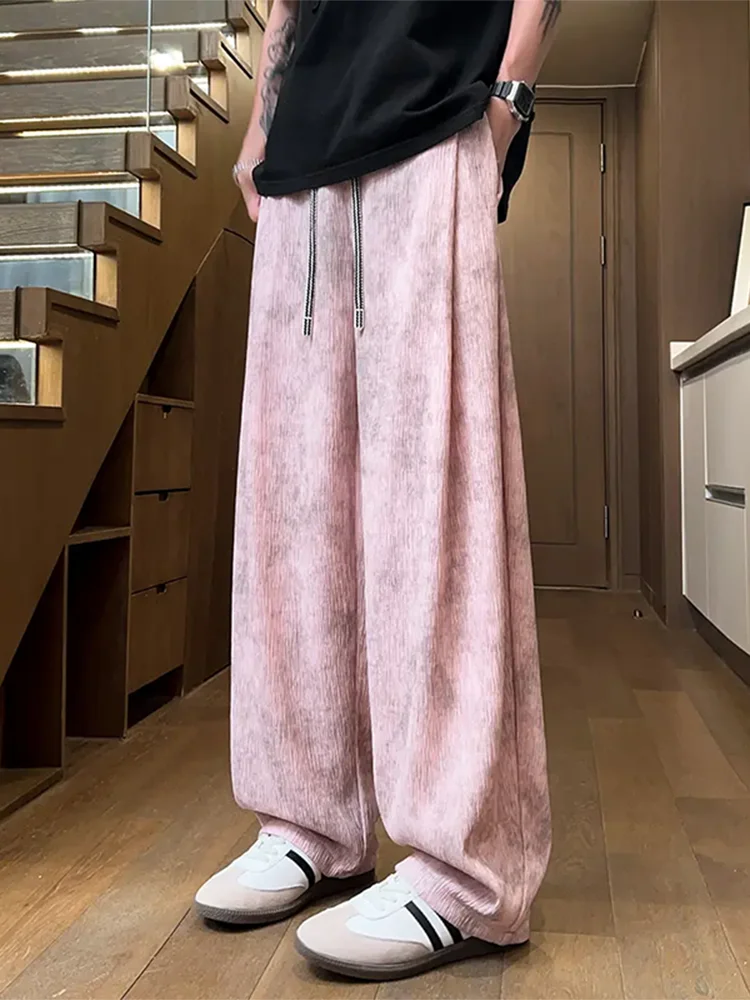 

Мужские летние тонкие дышащие быстросохнущие брюки Dopne American Dyed Ice Silk с широкими штанинами, прямые, повседневные, струящиеся