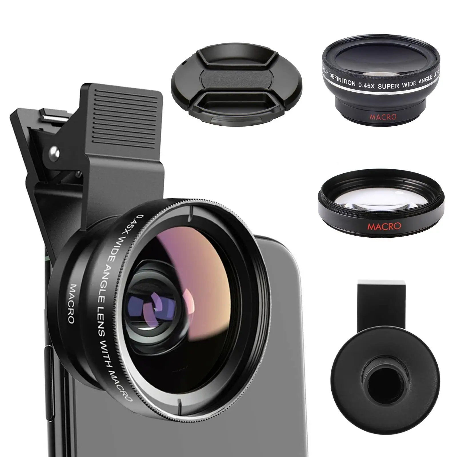 2in1 Universal phone lens 37MM 0.45X 49UV super wide angle   macro Cellphone Professional Alloy Cellphone Wide-angle Lens