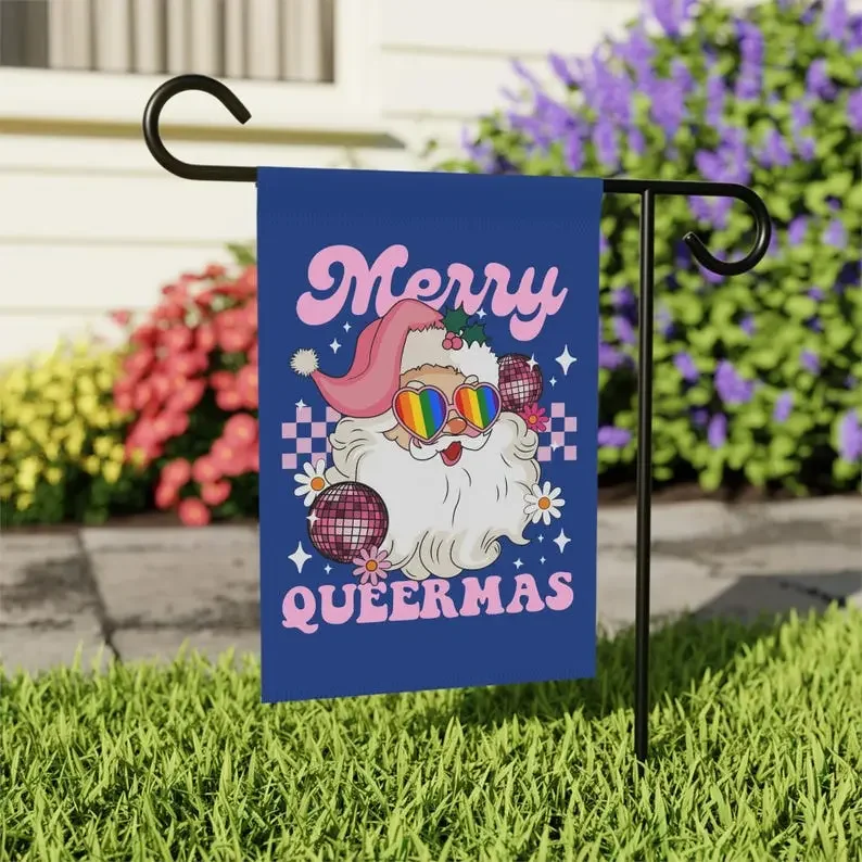 Merry Queermas Flag - Queer Christmas Gay Christmas Retro Gay Santa Lesbian Pride Flag - Gay Pride Flag - Trans Pride Flag - Onbinary
