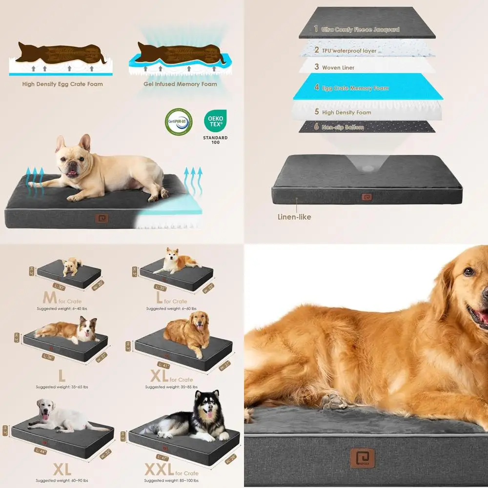 

Orthopedic Memory Foam Dog Bed, Waterproof XXLarge Pet Bed, Washable Removable Cover, Dark Grey