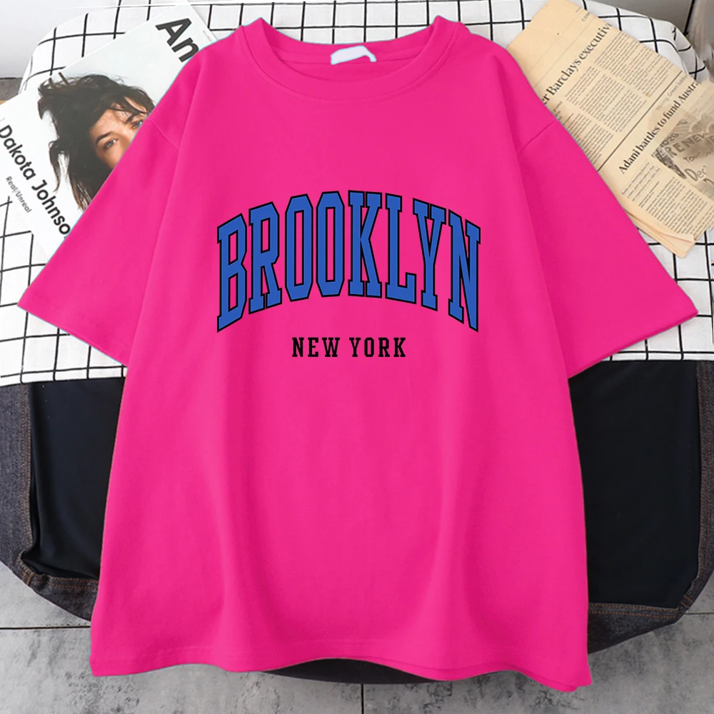 Brooklyn New York Blue Design koszulka damska koszulka hiphopowa uliczne sportowe miękkie bawełniane ubrania Plus rozmiar luźna koszulka odzież