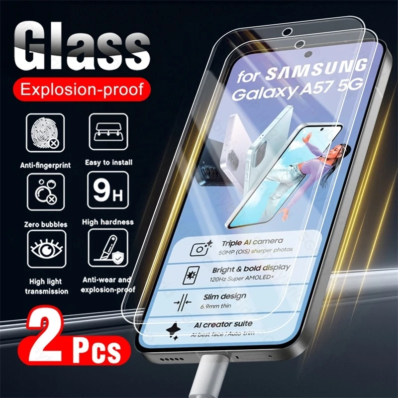 2Pcs 9H Premium Tempered Glass for Samsung A57 5G Protective Glass on Galaxy A57 A 57 57A Full Cover Screen Protector Clear Film