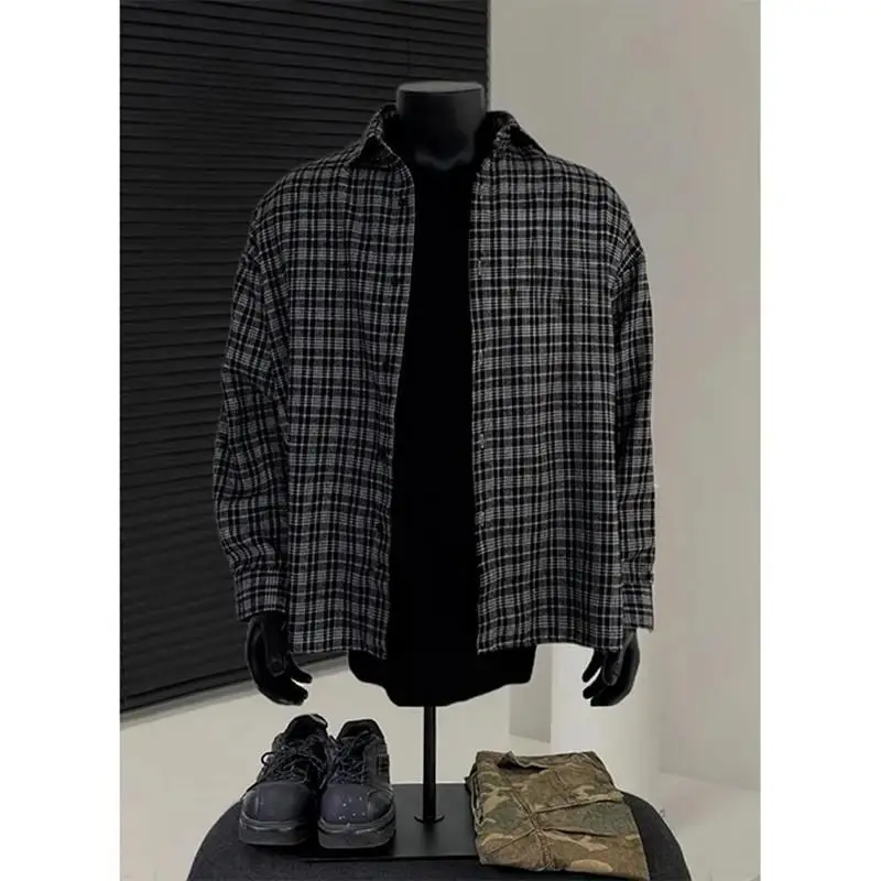 

Новая мужская куртка на все сезоны, однобортная, в американском стиле, свободного кроя, с длинными рукавами, модная рубашка в клетку, с цветными вставками, базовый слой для образа