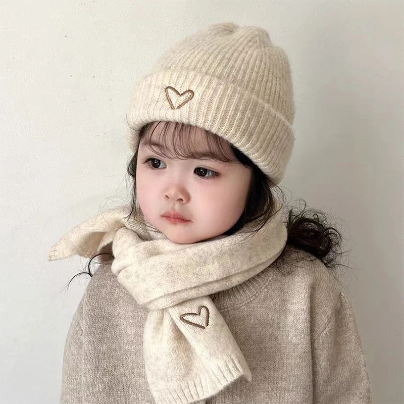 

2-10 Years Kids Warm Knitted Hat Scarf Set Children Autumn Winter Caps For Boys Girls Korean Version Beanie Hat