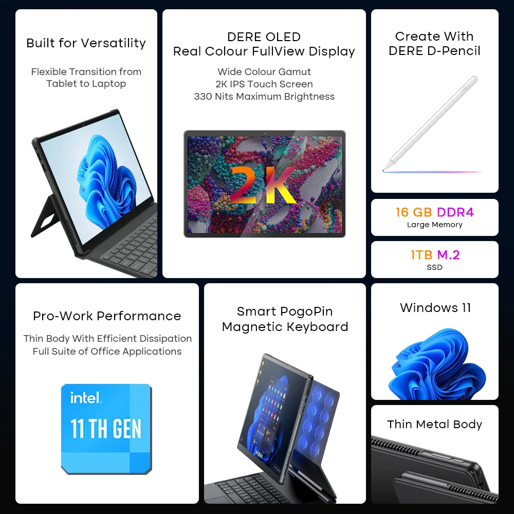 تابلت وكمبيوتر لوحي وكمبيوتر محمول مقاس 13 بوصة 2 في 1 شاشة لمس Intel N5095 لأجهزة الكمبيوتر اللوحية التعليمية للأعمال مع أجهزة كمبيوتر محمولة قابلة للفصل