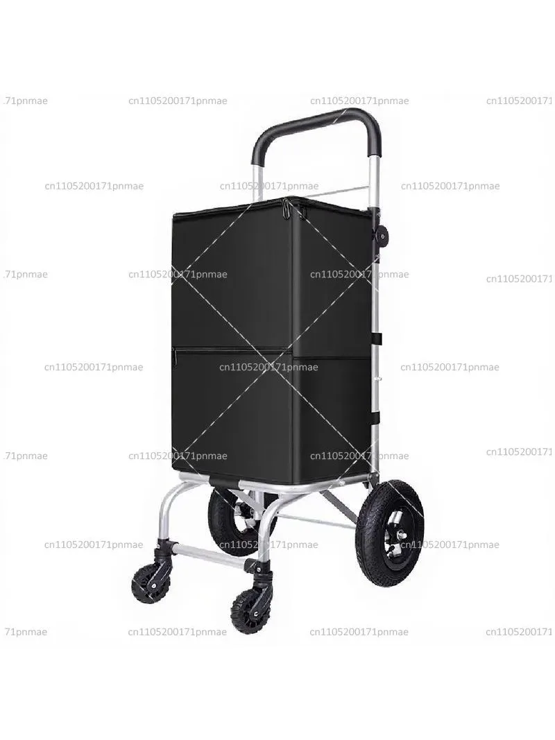 Foldable 4-Wheel Shopping Cart with Aluminum Alloy Frame, Lightweight Utility Trolley for Groceries