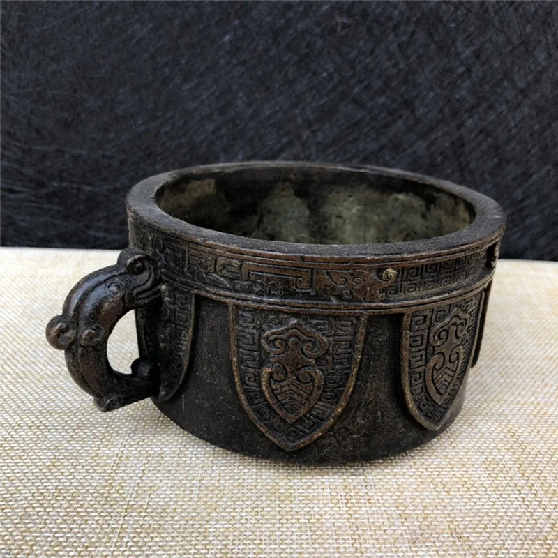 Brass Incense Burner with Dragon Ear Pattern Old Brass Purple Copper Color Xuan Character