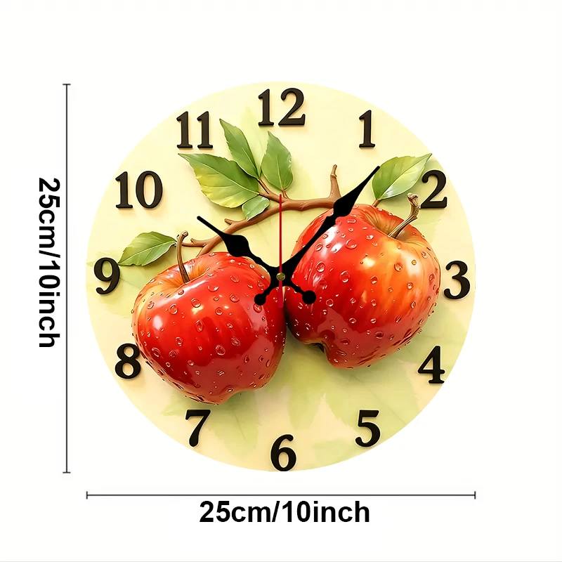 Vintage Apple Design Wooden Round Silent Hanging Wall Clock,Suitable For Living Room,Office, Study Room,Bedroom, Home Decoration