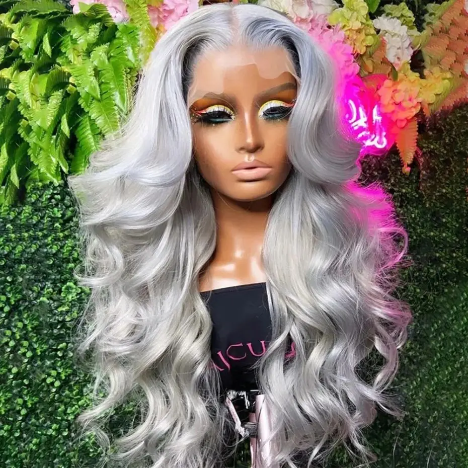 Silver Grey Body Wave Lace Front Wig 13x4 13x6 Lace Frontal Human Hair Wigs Transparent Brazilian Hair Colored Wigs For Women