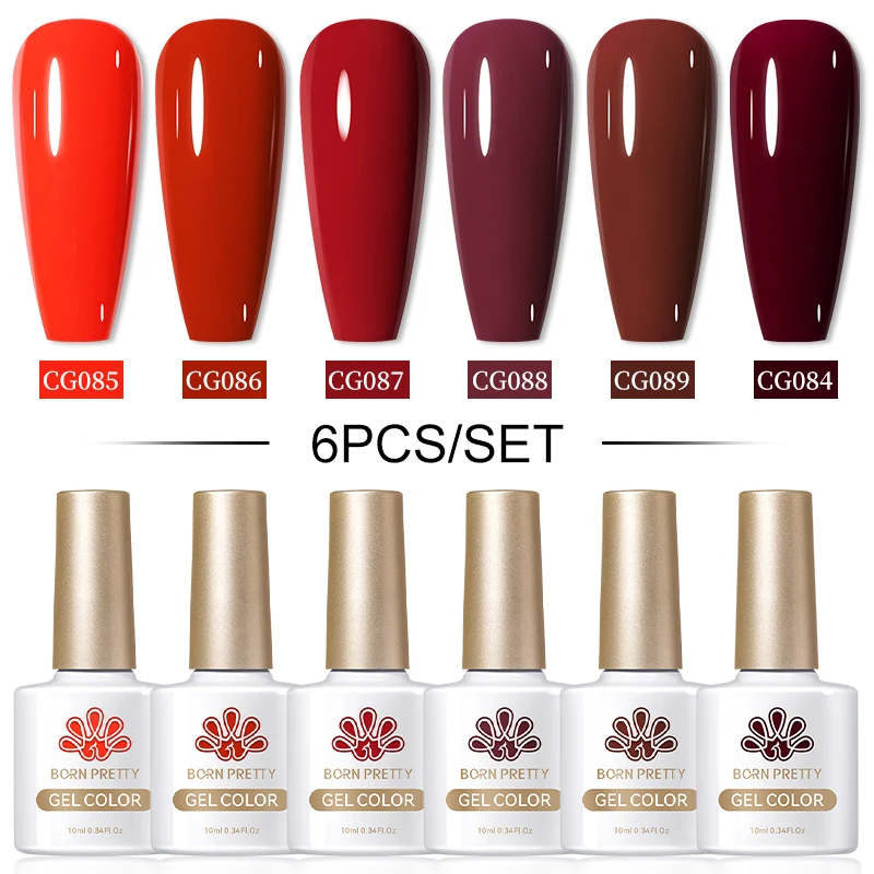 BORN PRETTY 6 pz/set Autunno Giallo Rosso Marrone Kit Smalto Gel Soak off UV LED Set di smalti semipermanenti per unghie