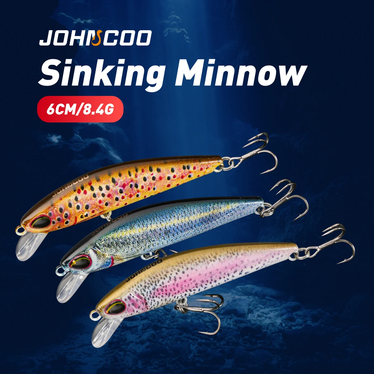 Johncoo 6cm 8g Sinking Minnow Trout Fishing Lure Predators lure Perch Fishing lure Wobblers Fishing tackle