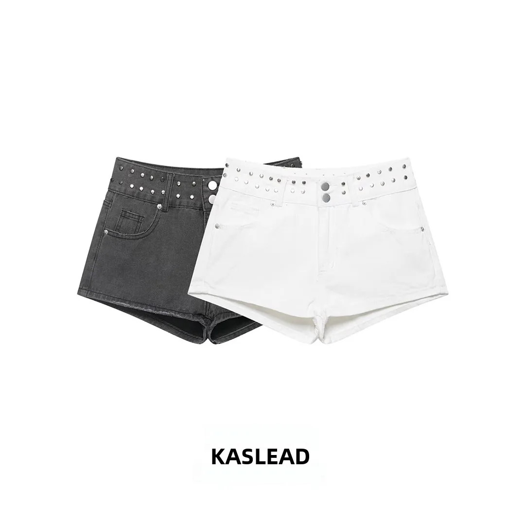 

KASLEAD Новые модные женские всесезонные джинсовые шорты с низкой посадкой, темно-синие, с принтом звезд, повседневные брюки из полиэстера для женщин