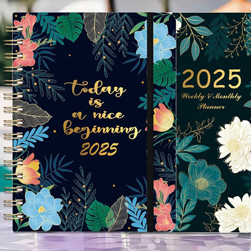 Twin-Wire Binding 180° Lay-Flat 2025 Planner Academic Planner Weekly and Monthly Planner Thick Paper Monthly Tabs Inner