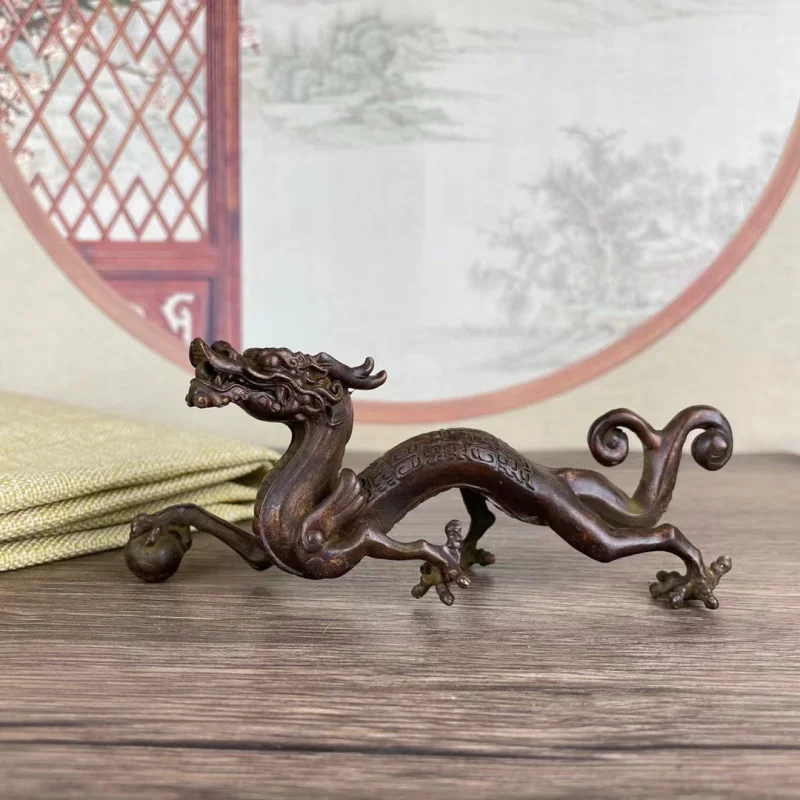 Vintage pet ornament, mythical animal rest, solid tea ceremony twelve zodiac dragon pen holder, ruler, handmade copperwa