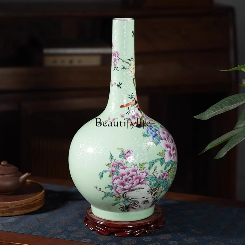 

Hand painted flower and bird antique vase Chinese living room Bogu frame ornament