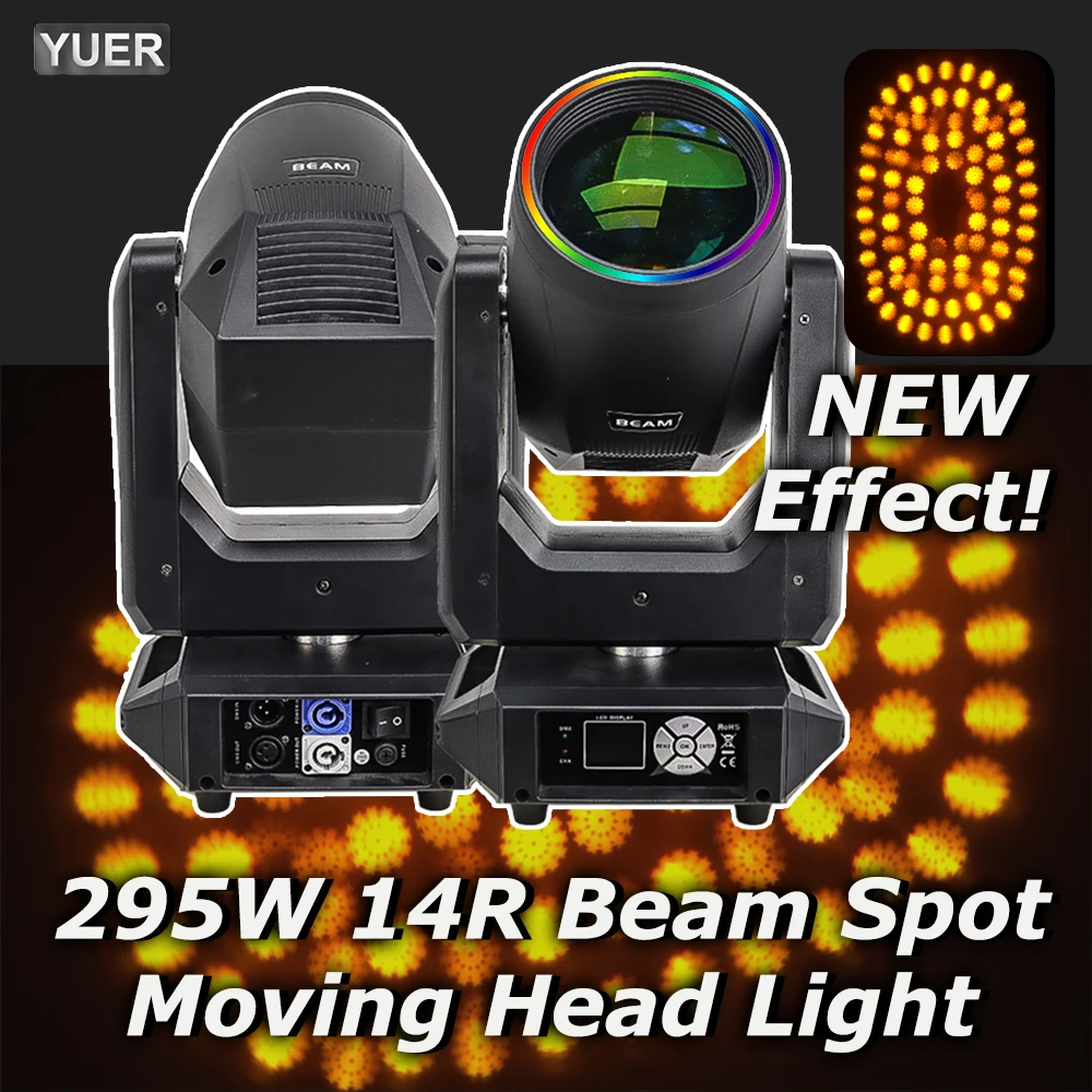 جديد 295 واط 14R لمبة شعاع بقعة تتحرك رئيس الإضاءة مع RGB حلقة 2 المنشور الصقيع التركيز بيضاوي الشكل بريزم تأثير Dj ديكو نادي المرحلة