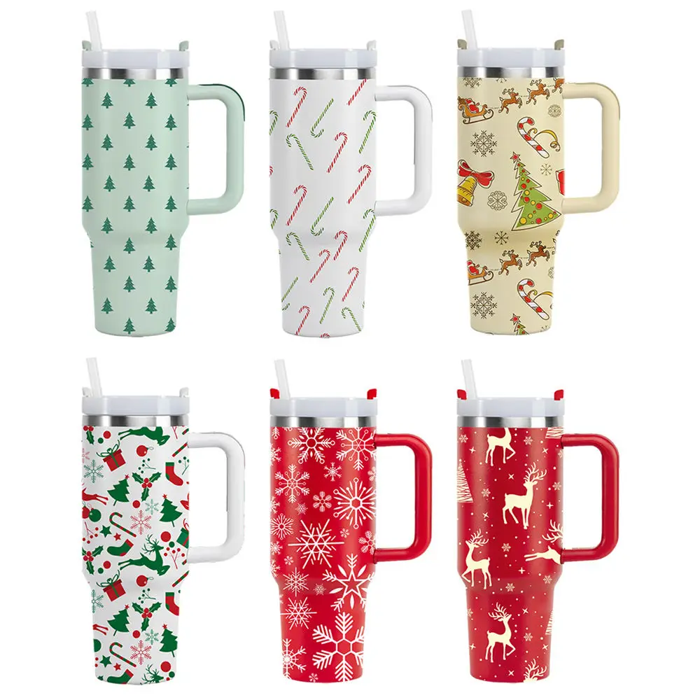 

40oz Stainless Steel Insulated Tumbler Vacuum Double Wall with Handle Straw Leakproof Laser Engraved Name Logo Thermal Travel