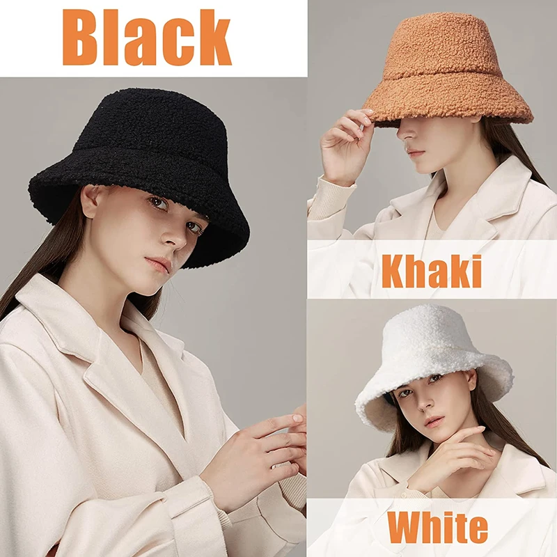 2022 Winter Unisex Furry Bucket Hat Solid Colors Women Men Faux Fur Bucket Hats Autumn Lamb Wool Outdoor Warm Panama Flat Cap