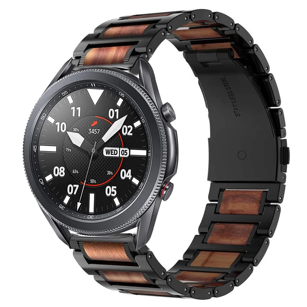 

For samsung galaxy watch 3 45mm 41mm band galaxy watch 46mm active 2 Natural Wooden Link Bracelet for huawei watch gt 2e 2 strap