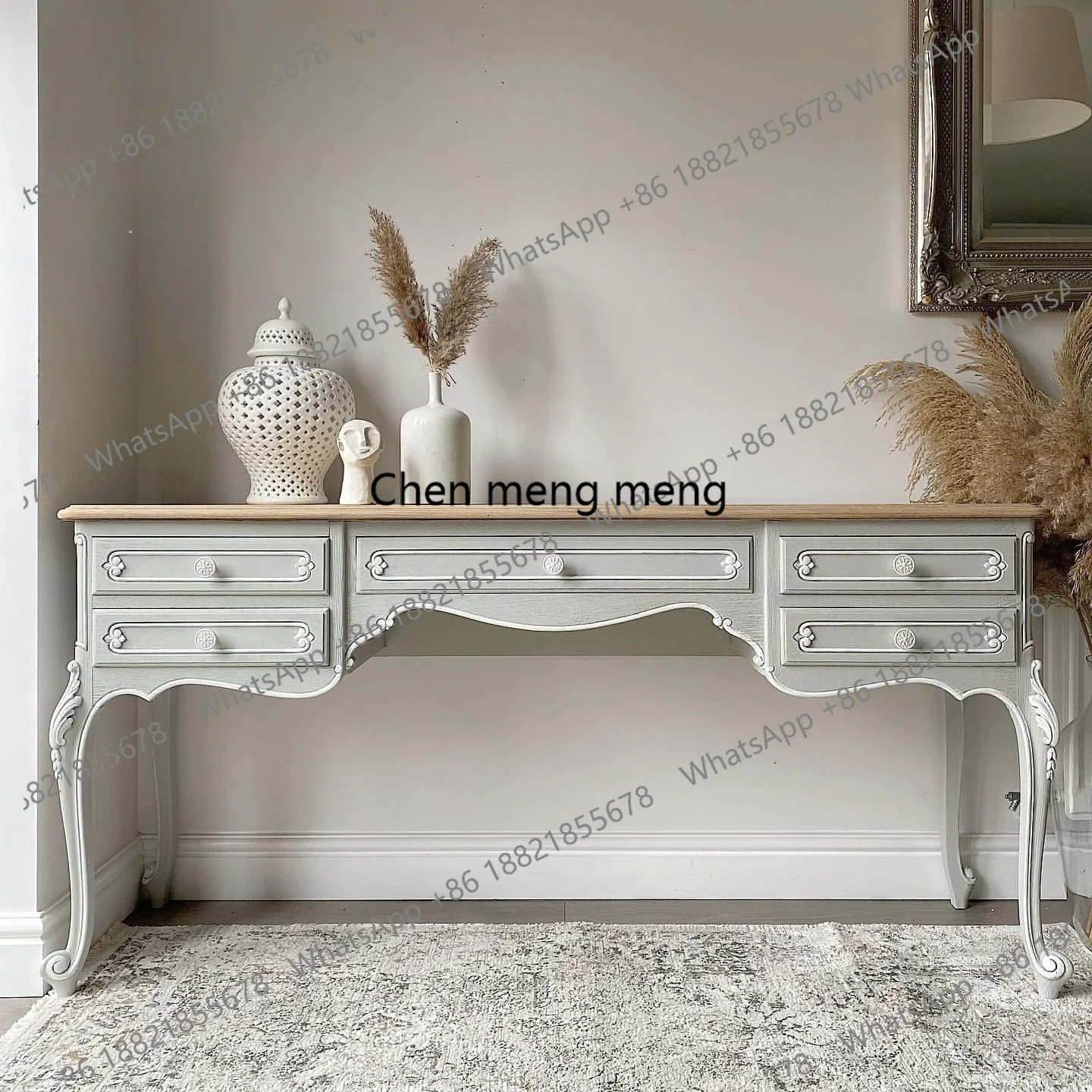 

French Retro Solid Wood Distressed Desk American Modern Simple Bedroom Writing Desk Furniture Customizable