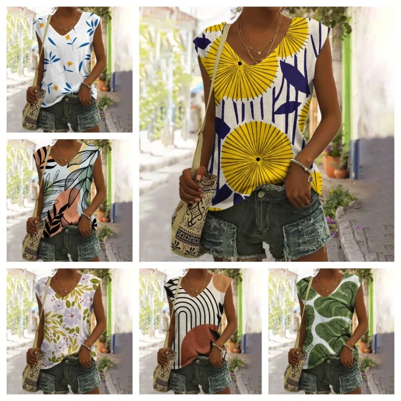 

2025 Floral Art 3D Printed Tank Top Women Street Style Casual Comfortable Breathable Tank Top V Neck Off Shoulder Camisole