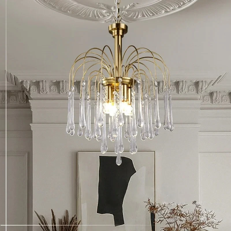 French  Retro Branch Colorful Crystal Chandeliers For Living Room Romantic Raindrop Coloful Crystal Hanging Pendant Light