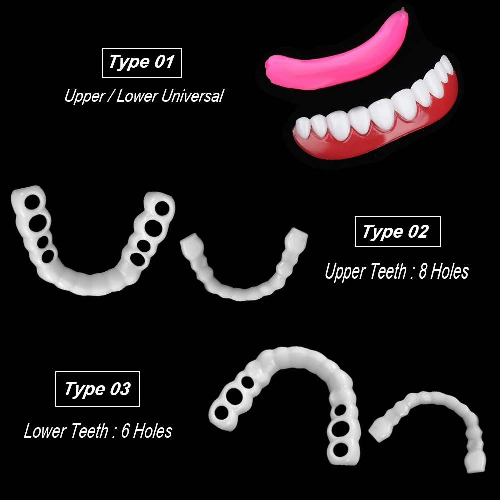 Silicone Fake Teeth Cosmetic Denture Veneers Paste Upper Lower False Tooth Brace Cover Whitening Smile Veneer Gutta Percha Gel