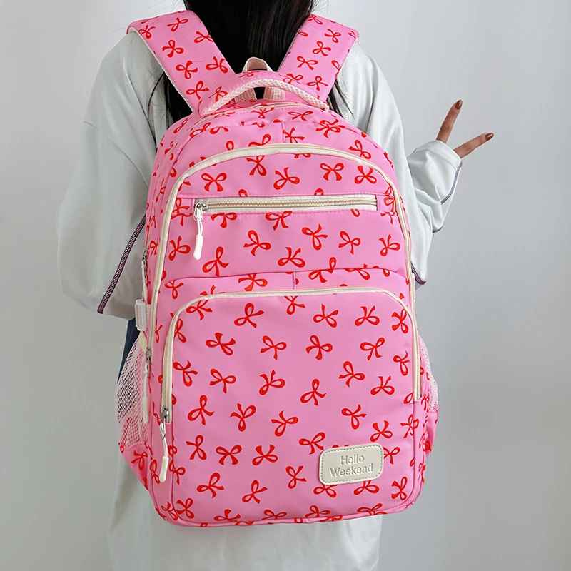 3Pcs Cute Bow Print Backpack w - Sling Backpack Shoulder 评论和价格
