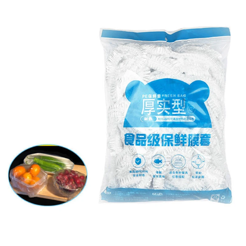 100pcs Disposable Food Cover Food Grade Fresh-keeping Plastic Bags Vegetable Fruit Bowl Cover Kitchen Storage Accessories