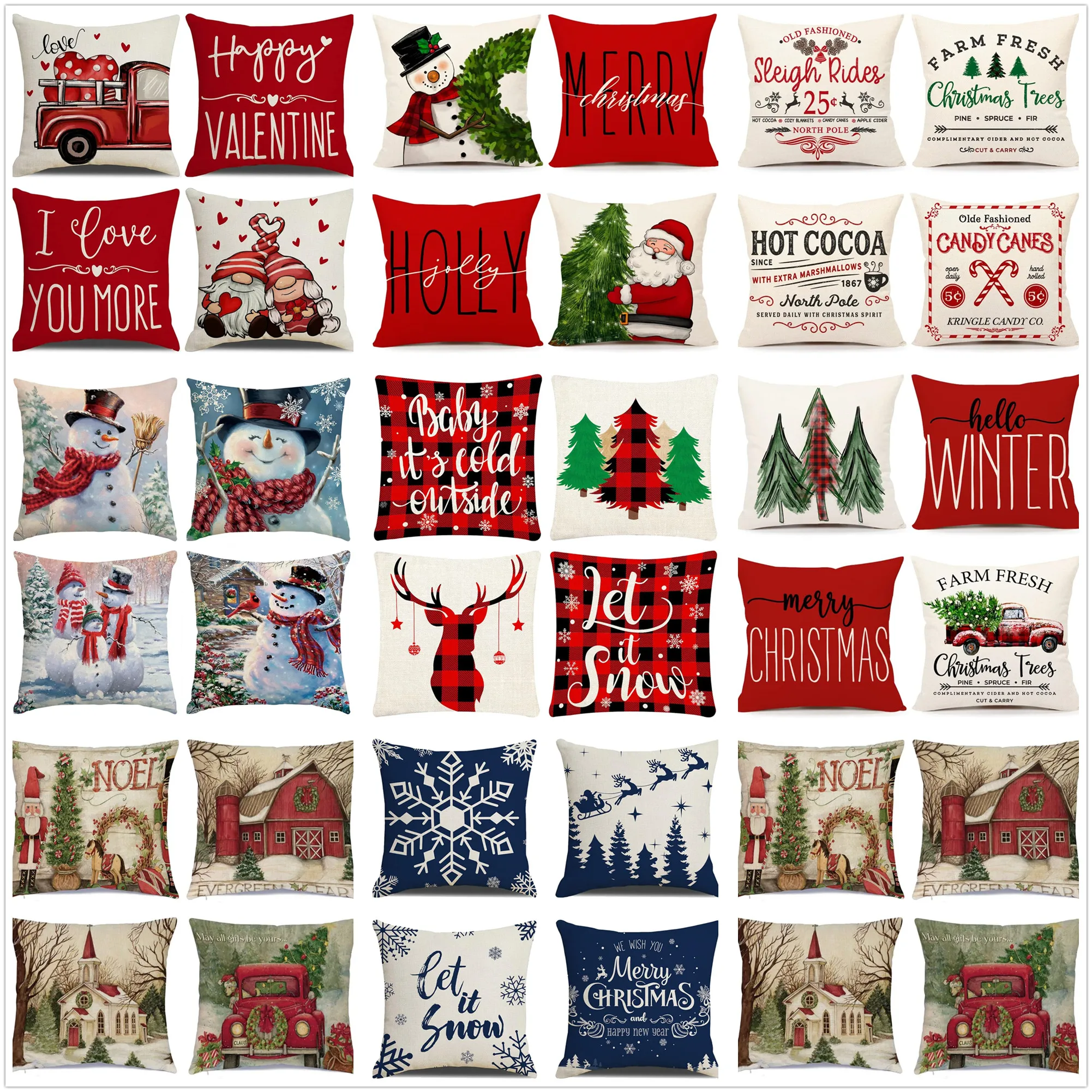 New Christmas Decoration Christmas Pillowcase 18 x 18 inch set of 4 Christmas collection cushion pillowcases Custom zipper squar