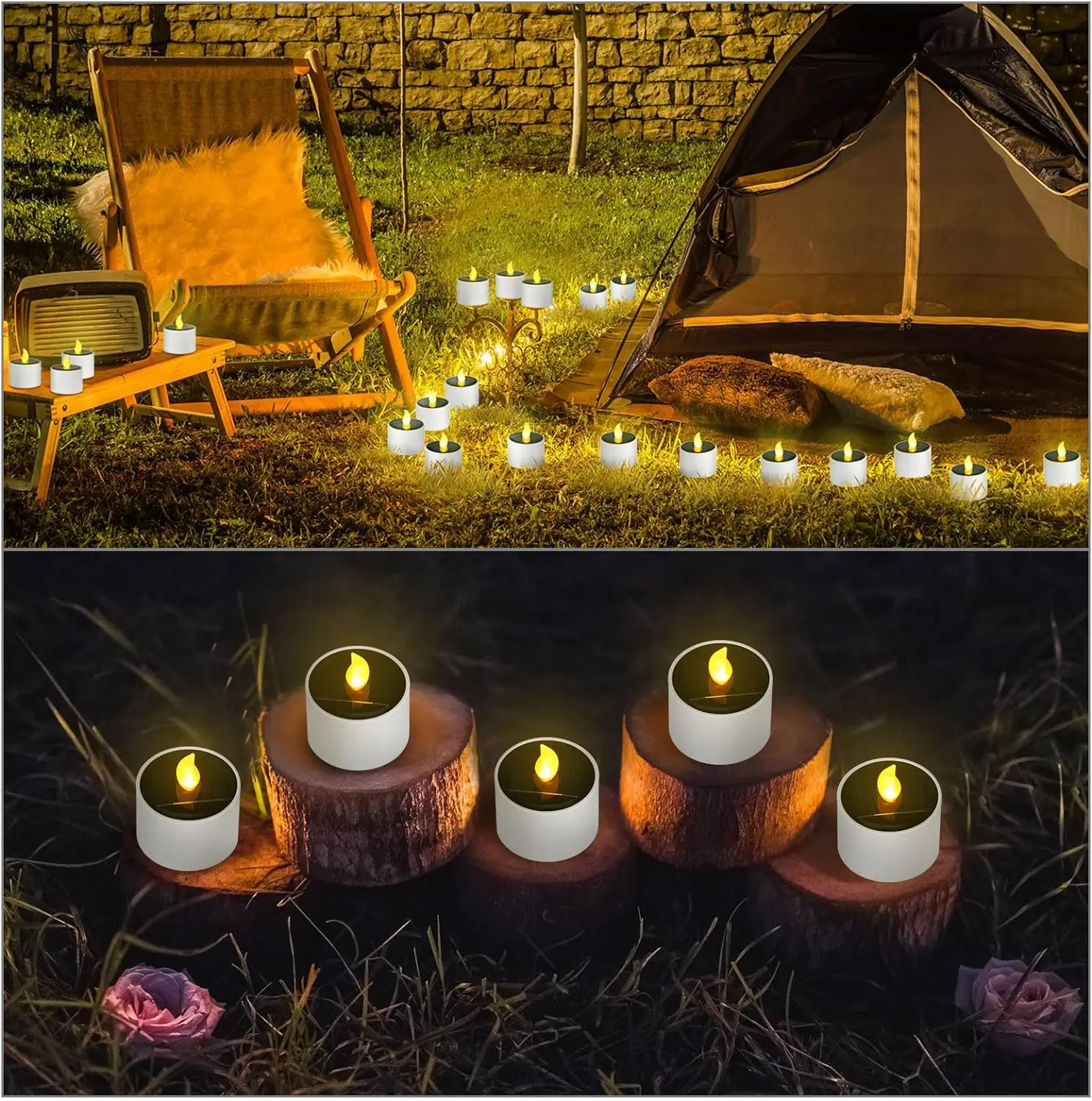 Solar Lamps Tea Lights LED Candle Light Outdoor Waterproof Energy Electronic Flickering Lighting Garden Wedding Party Decoration