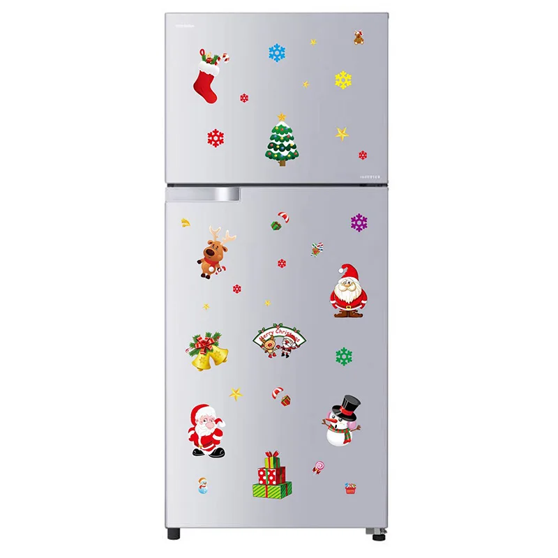 Christmas Electrostatic Sticker Window Clings Decal Cartoon Santa Claus Snowman Snowflake Refrige Wall Stickers Xmas Decorations