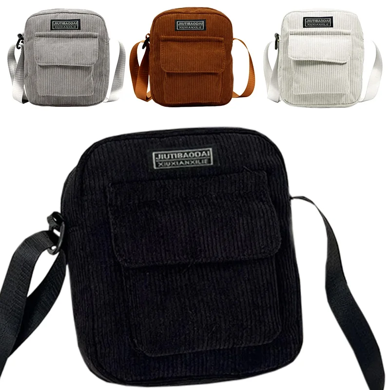 Daily Minimalist Solid Color Corduroy Messenger Bag Soft Fabric, All-match Mini Sling Purse for Ladies Short Outdoor Walks