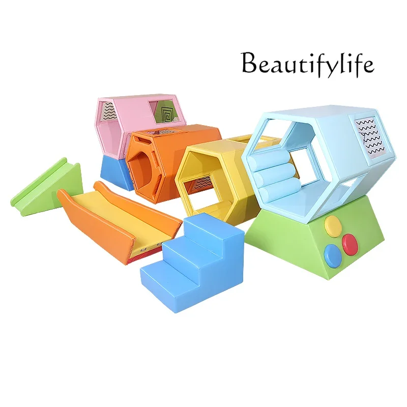 Early Education Center Colorful Honeycomb Soft Slide Combination Sensory Integration Training Equipment Indoor Soft Bag