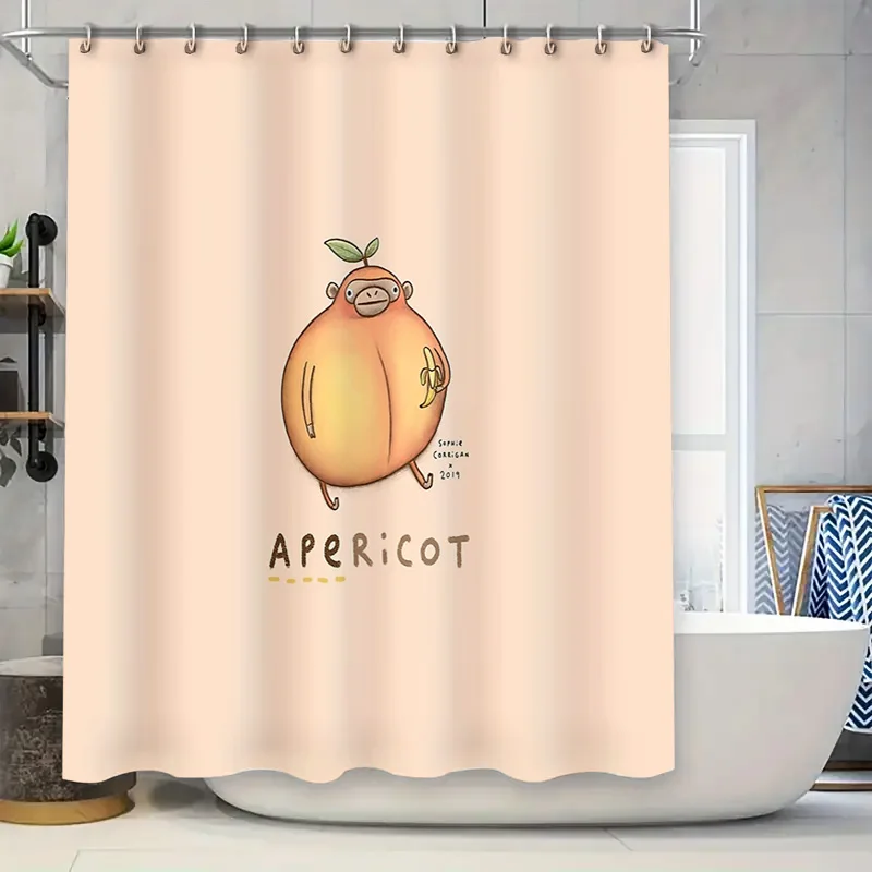 

Cute Peach Shower Curtain Farmhouse Bathroom Decor Japanese Fruit Pattern Fabric Backdrop Waterproof Home Decor
