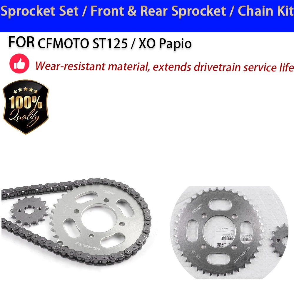 Für CFMOTO XO Papio ST125 Kettenrad-Ketten-Set Vorderes und Hinteres Zahnrad-Set Motorrad-Zubehör