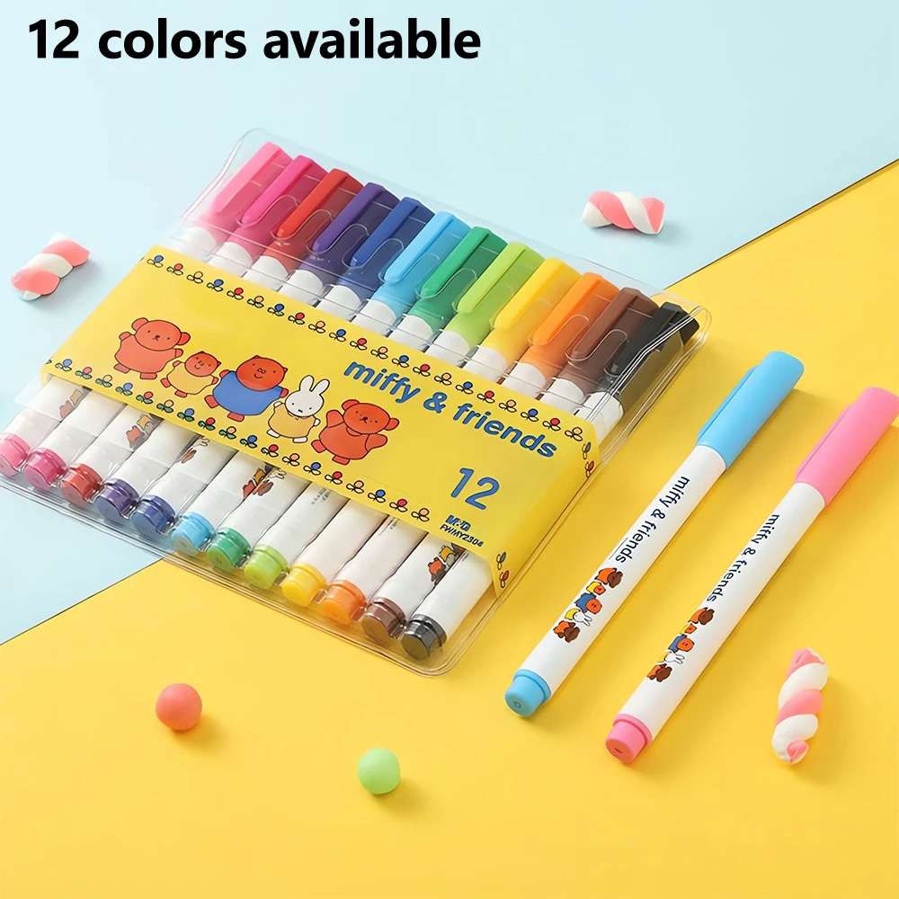 M&G 12 Colors Erasable Whiteboard Pen Children Color Painting Markers Miffy Series Conference Pen Gift 12 pcs Examination