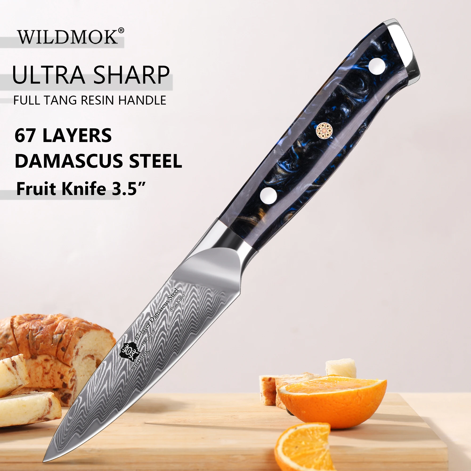 

WILDMOK Paring Knife, 3.5" Damascus VG10 Steel fruit knife, Professional Paring Knife, Ultra Sharp Resin Handle Paring Knife