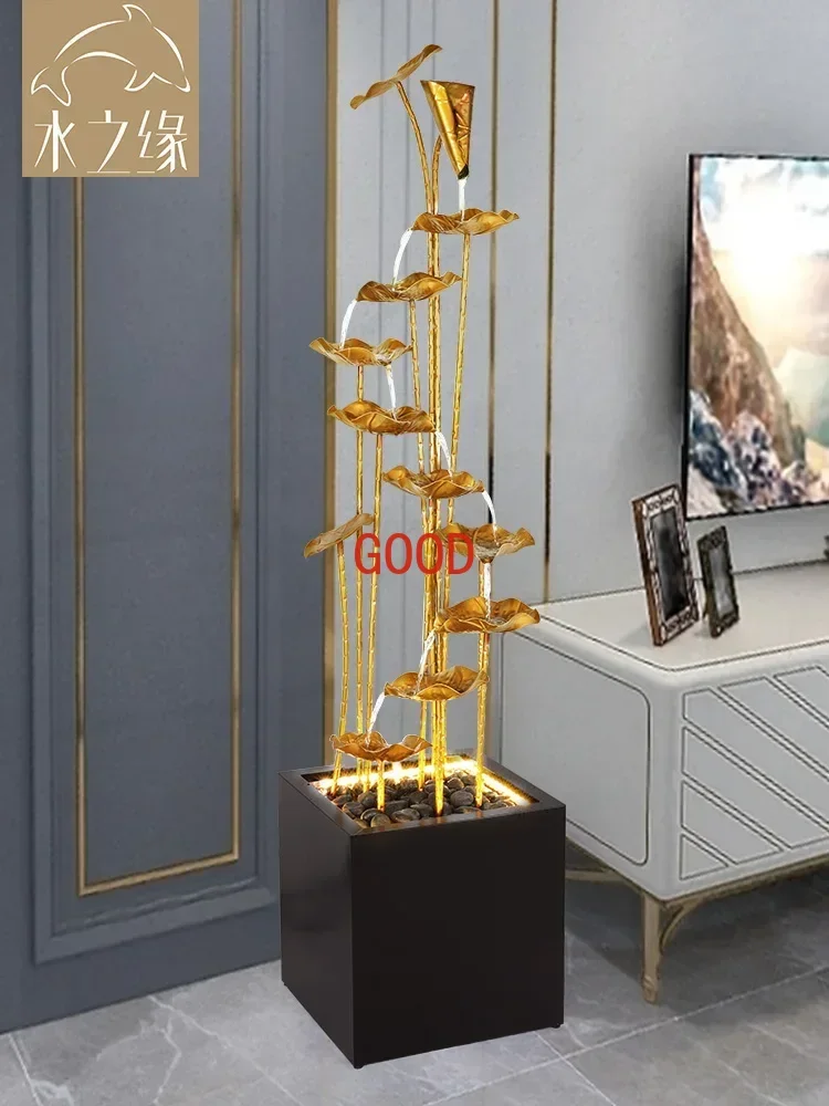 Living Room Running Water Floor Ornaments Simulation Landscape TV Stand next to High-End Decoration