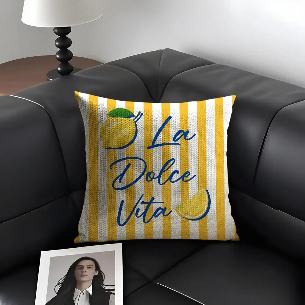 Italian Retro Vacation Style Cushion Cover Natural Linen Organic Fabric Double-Sided Printing Breathable Perfect Gift For Decor