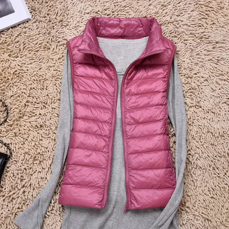 Women Sleeveless Vest Autumn Winter Warm Ultra Light White duck down Jacket Female Slim Veats Stand Collar Sleeveless Waistcoat