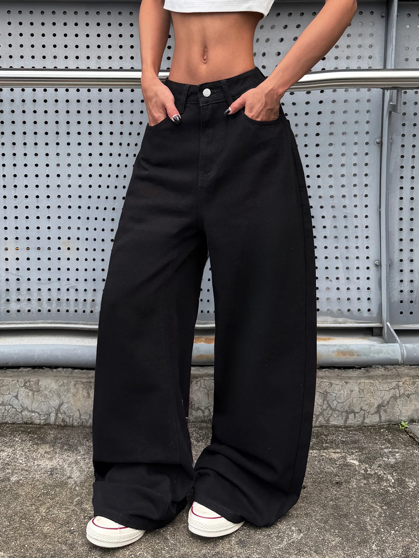 American Street Hot-Selling Women's Retro Washed Black Wide-Leg Jeans With Phoenix And Floral Niche Design Print High-Waist Baggy Y2K Spicy Girl Trousers