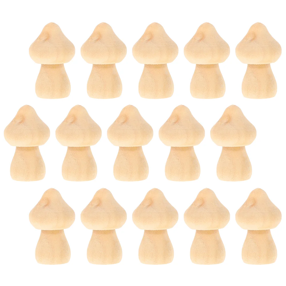 

15 Pcs Small Containers Wooden Mushroom DIY Decorations Children Painting Toy Sculpture