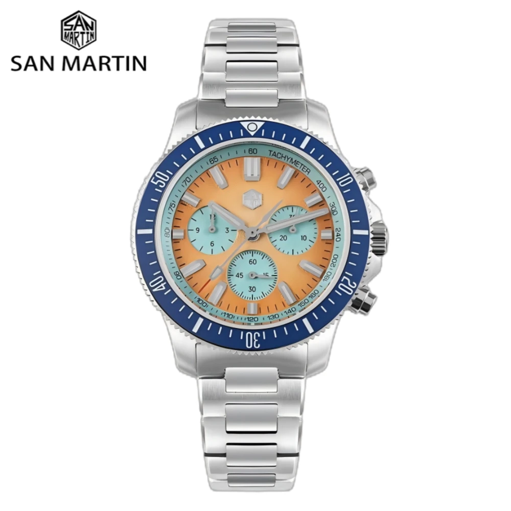 San Martin 40mm Peacock SL-4801 Mechanical Chronograph Watch Men Dive Auto/Hand-Wind Wristwatch High-Beat 20Bar Luxury SN0118JS