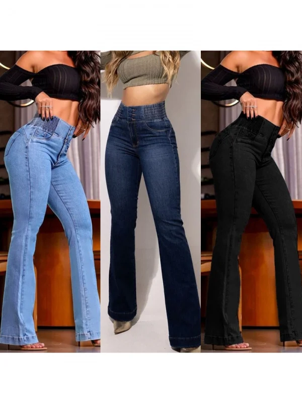 

Джинсовые длинные брюки с высокой талией и эластичной резинкой на талии, облегающие джинсовые брюки с подтяжкой ягодиц, женские модные весенние износостойкие брюки Thiened...