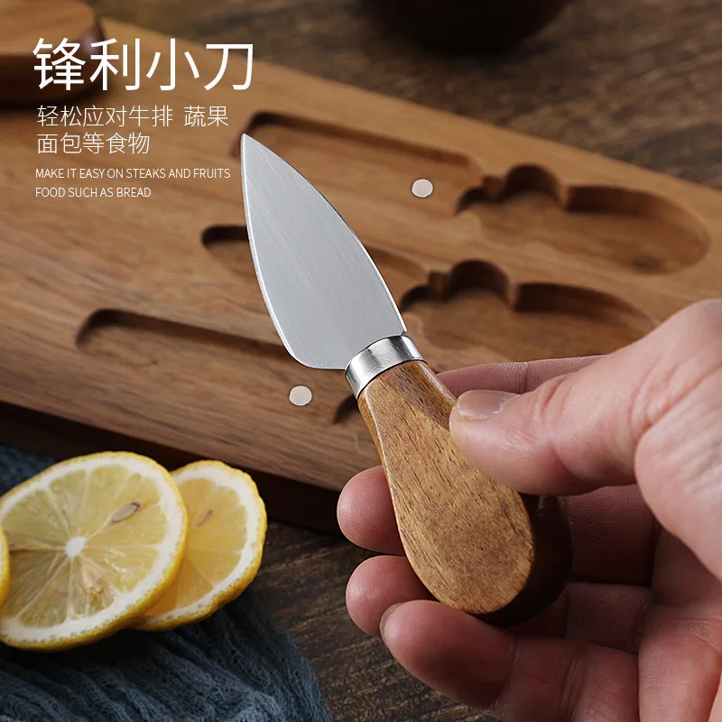 50cm Cheese Cutting Board with Mini Knife and Fork Tableware, Solid Wood Cutting Bread Cutting Board, Clean Wooden Board