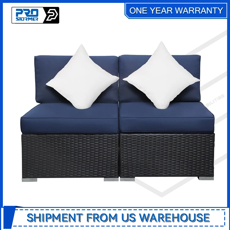 2 Piece Outdoor PE Wicker Rattan Patio Couch with Washable Cushion and 2 Pillow Sectional Furniture Conversation Set