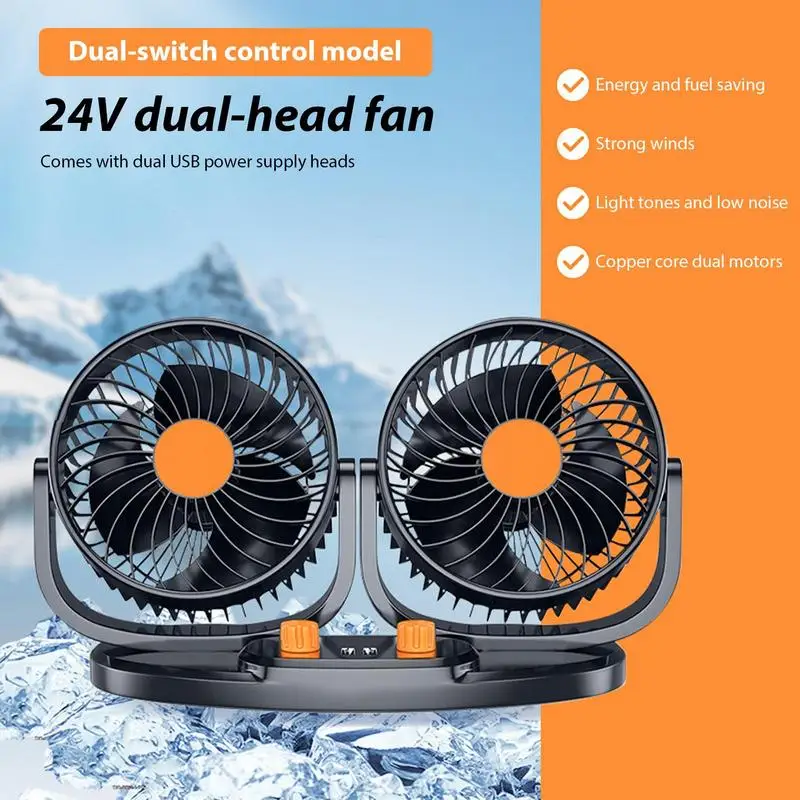 

Car Cooling Fan Double Head Car Electric Fan 24V Adjustable Dashboard Cooling Device With Strong Wind Low Noise Design For