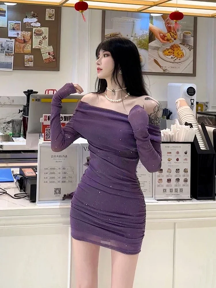 فساتين نسائية مكشوفة الأكتاف بأكمام طويلة ملابس قطنية كوكيت هاراجوكو للشاطئ الساخن فضفاضة جديدة في ملابس سميكة فستان نسائي مثير